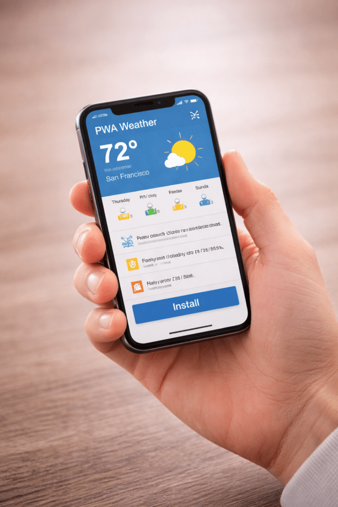 Smartphone displaying San Francisco weather